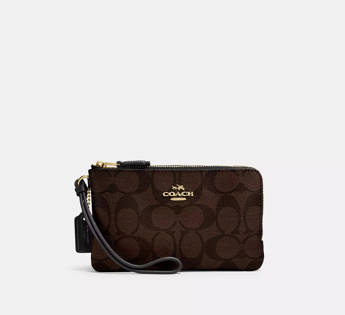 Coach Double Corner Zip Wristlet In Signature Canvas