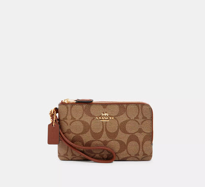 Coach Double Corner Zip Wristlet In Signature Canvas