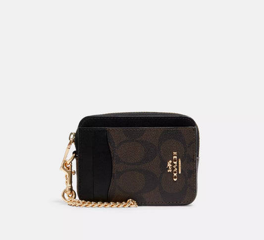 Coach Zip Card Case In Signature Canvas