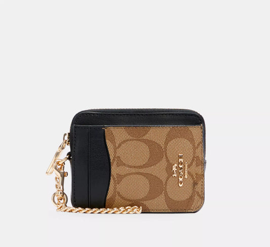 Coach Zip Card Case In Blocked Signature Canvas