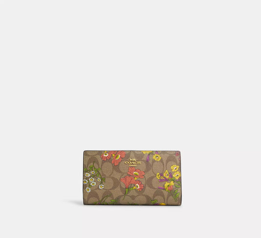 Coach Slim Zip Wallet In Signature Canvas With Floral Print