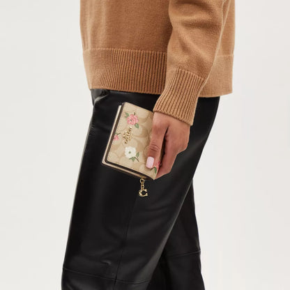 Coach Snap Wallet In Signature Canvas With Floral Print