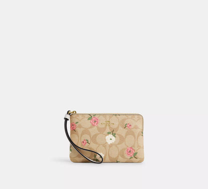 Coach Corner Zip Wristlet In Signature Canvas With Floral Print